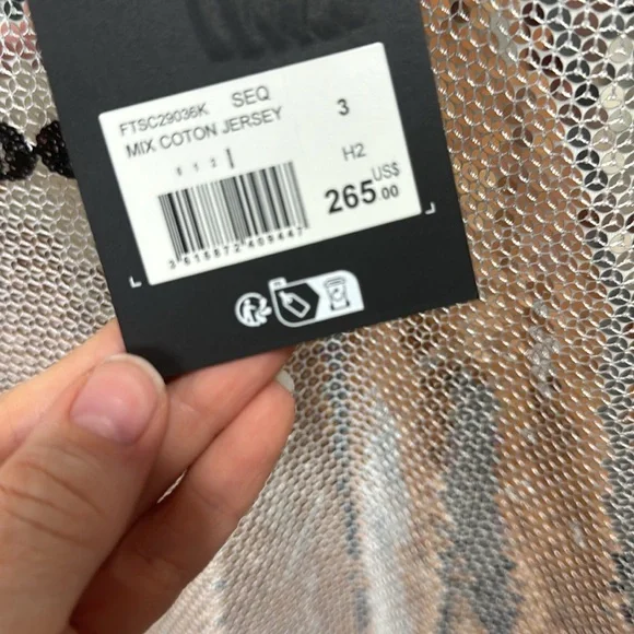 *NEW* THE KOOPLES SILVER SEQUINED TEE LARGE - Picture 7 of 9